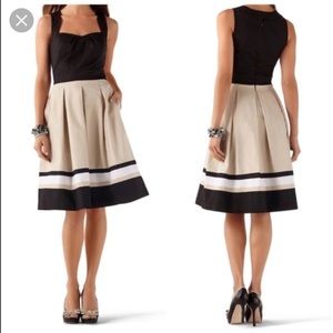 WHBM Fit & Flare Black & Tan Dress with pockets